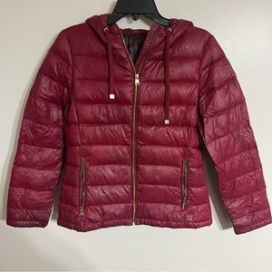 Calvin Klein Puffer Jacket Women's Sm Premium Down Packable Quilted Red Full Zip